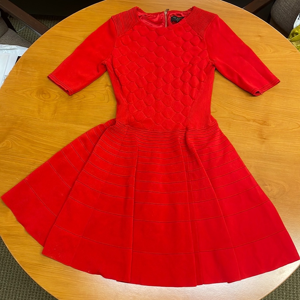 Ted Baker London Red Midi Fit-and-Flare Dress